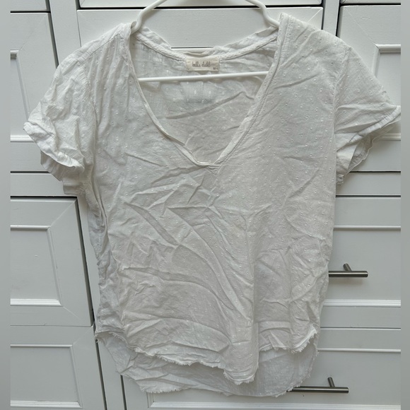 Bella Dahl Tops - Bella Dahl White Short-Sleeve V-Neck Dot-Texture linen shirt